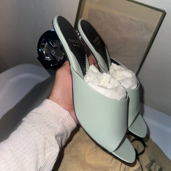 NEW Gucci leather green kitten logo heel size 9 brand new - Picture 4 of 10
